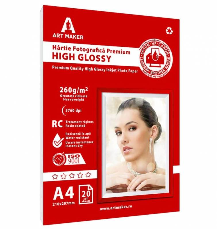 Hartie foto ArtMarker Premium High Glossy, A4, 260g/mp, 20 coli