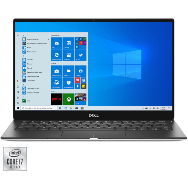 Laptop ultraportabil Dell XPS 13 7390, 13.3", i7-10510U 16GB, 512GB SSD, Intel UHD, Win 10 Pro, gri