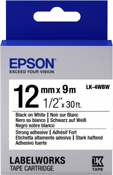 Banda de etichete Epson LK-4WBW, 12mm/9m, scris negru pe fond alb