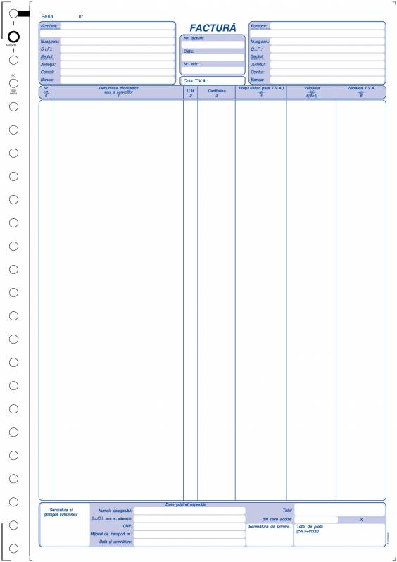 Carnet facturi fiscale A4 (12"), TVA