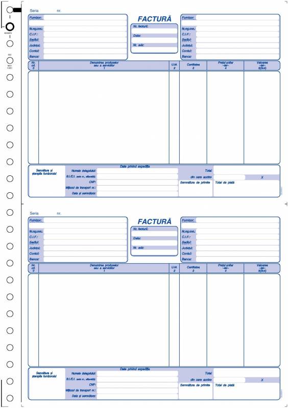 Carnet facturi fiscale A5 (6"), fara TVA