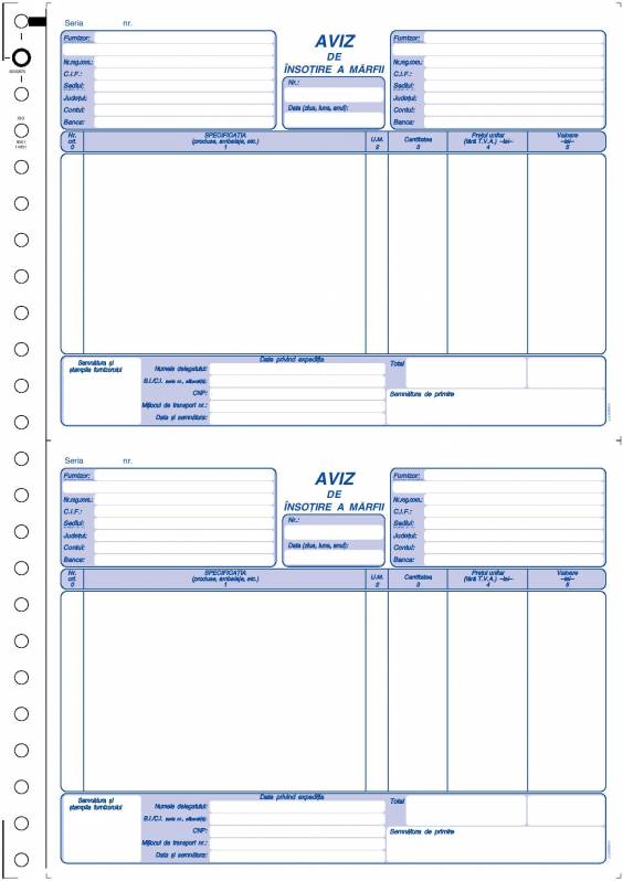 Carnet de avize de insotire a marfii A4 (12"), fara TVA