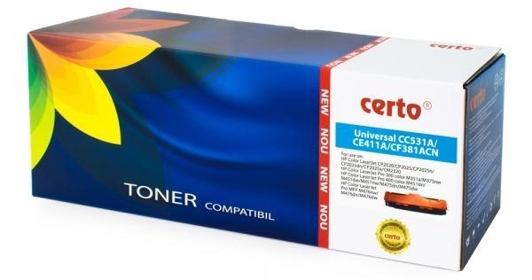 Cartus toner Certo New Cyan CC531A/CE411A/CF381A, compatibil HP, 2.800 pagini, cyan