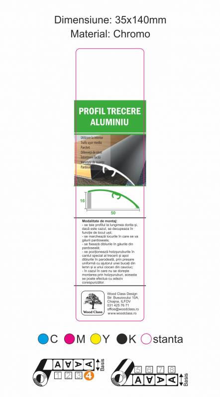 Etichete semilucioase WoodClassD Profil trecere aluminiu, verzi, 35x140 mm