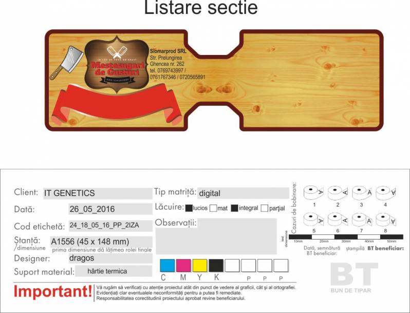 Etichete hartie Siomarprod Mestesugari de Gusturi, 45x148 mm