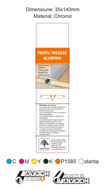 Etichete semilucioase WoodClassD Profil trecere aluminiu, portocalii, 35x140 mm