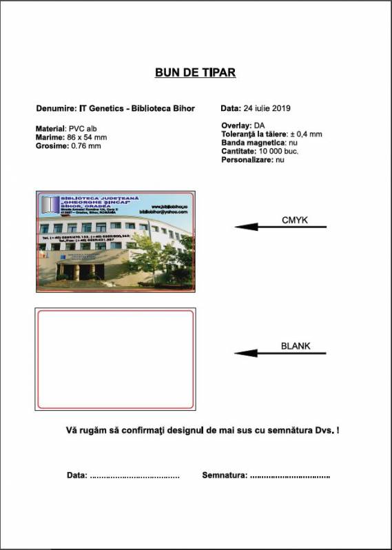 Card PVC personalizat Biblioteca Bihor
