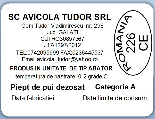 Etichete semilucioase AVICOLA, piept dezosat, 58x43 mm