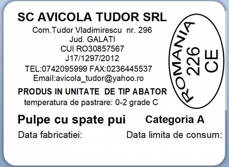 Etichete semilucioase AVICOLA, pulpe cu spate, 58x43 mm