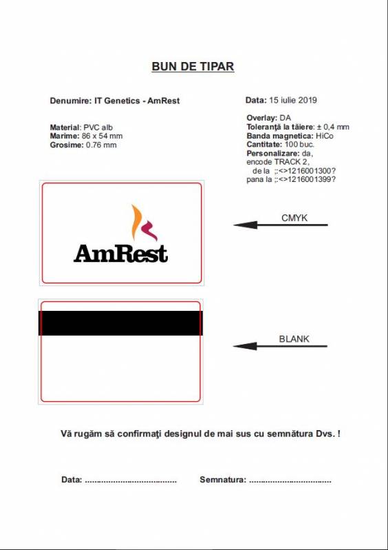 Card PVC personalizat AmRest