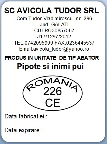 Etichete semilucioase AVICOLA, pipote si inimi, 58x43 mm