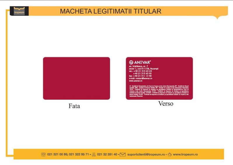 Card PVC personalizat Anevar Macheta legitimatii titlular 2020