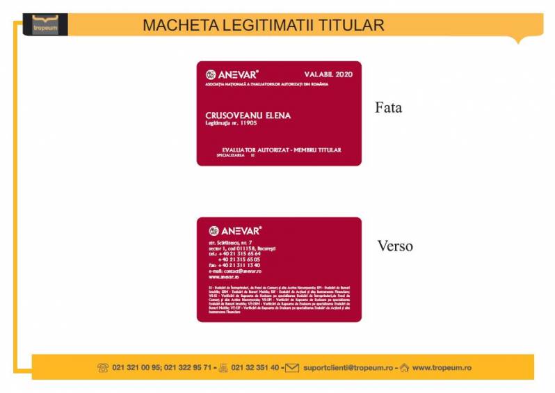 Card PVC personalizat Anevar Legitimatii titular 2020