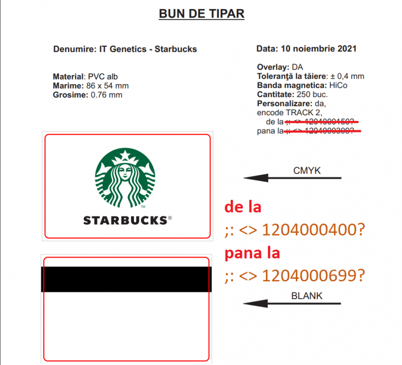 Card PVC alb personalizat fata, Starbucks