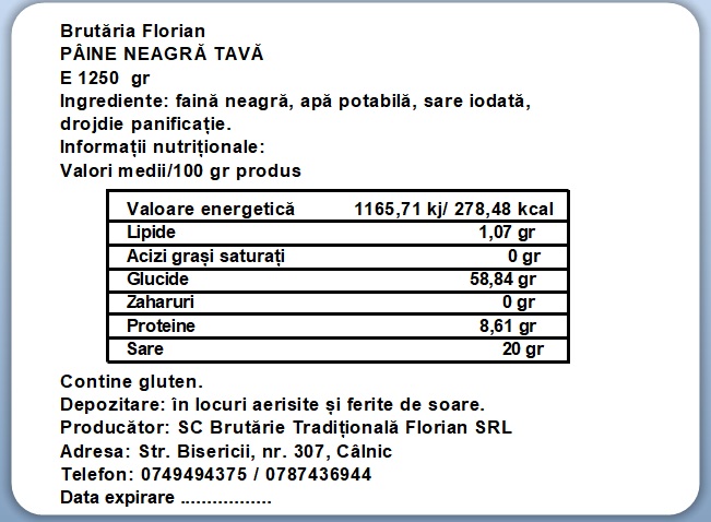 Etichete semilucioase BT Florian paine neagra, 70x52 mm