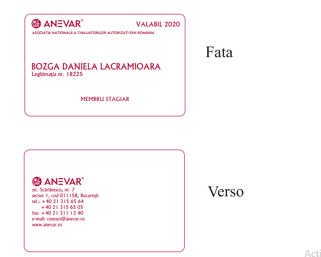 Card PVC personalizat Anevar stagiari