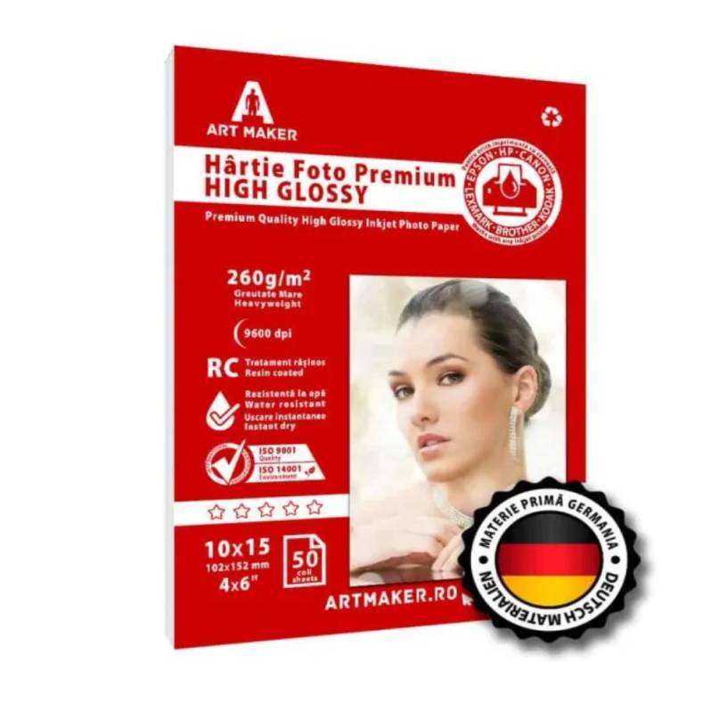 Hartie foto ArtMarker Premium High Glossy, 10×15 CM, 260g/mp, 50 coli