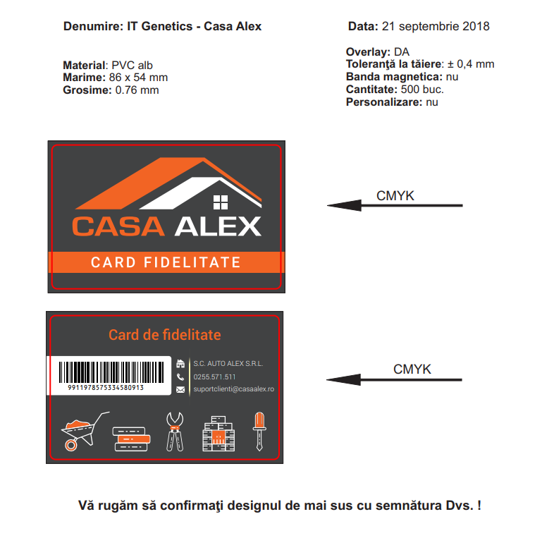 Card PVC fata-verso, personalizat Casa Alex, card de fidelitate