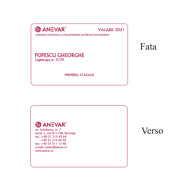 Card PVC personalizat Anevar stagiar 2021