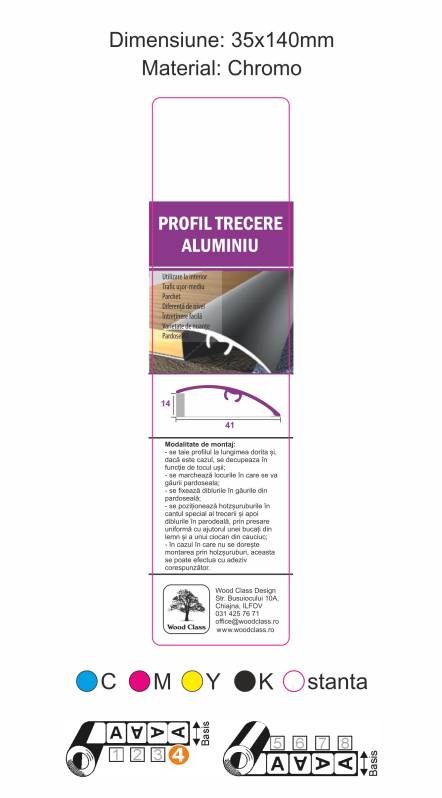 Etichete termice WoodClassD Profil trecere aluminiu, violet, 35x140 mm