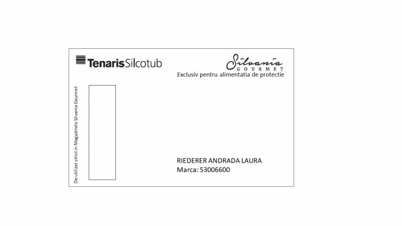 Card PVC fata, personalizat personalizat cu negru si cod de bare, Silvania Gourmet