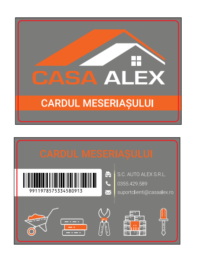 Card PVC alb personalizat fata-verso Casa Alex, Cardul Meseriasului