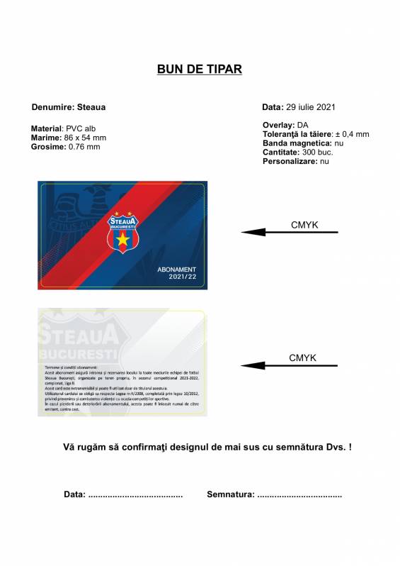 Card PVC alb personalizat fata-verso, Steaua Bucuresti, Abonament, albastru