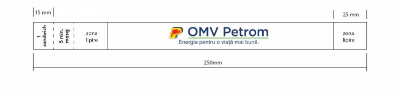 Bratara din hartie mata, 250mm, perfor, alba, personalizare OMV Petrom