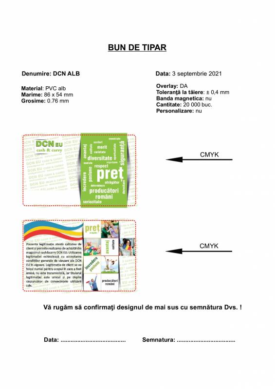 Card PVC alb personalizat fata-verso, DCN-EU Cash and carry, Alb