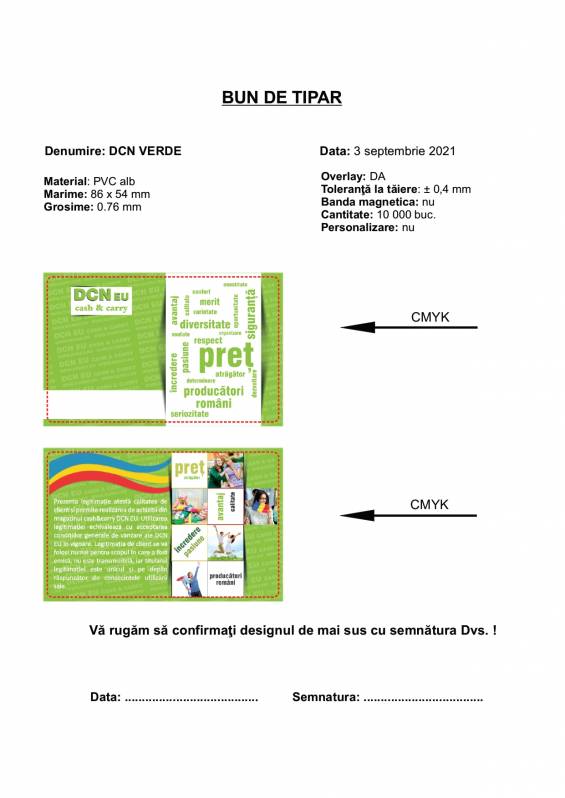 Card PVC alb personalizat fata-verso, DCN-EU Cash and carry, Verde