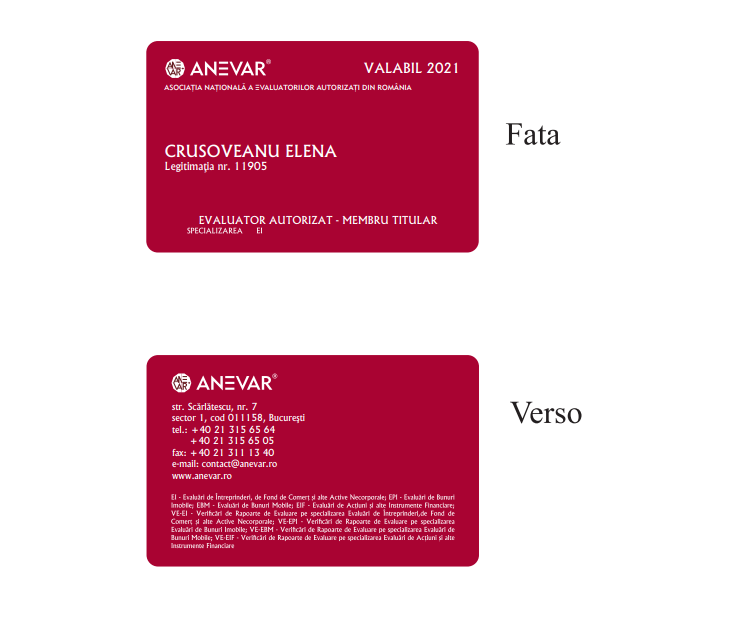 Card PVC personalizat Anevar Legitimatii titular 2022