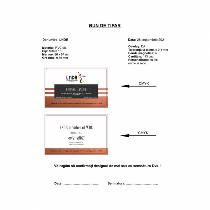 Card PVC alb personalizat fata-verso, Mifare 1K, LNDR Bronze