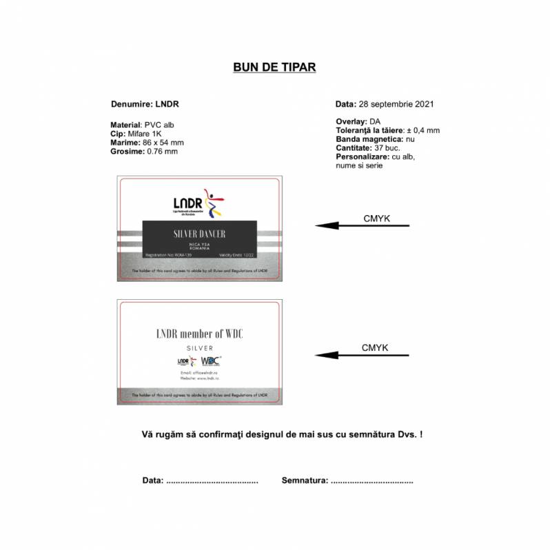 Card PVC alb personalizat fata-verso, Mifare 1K, LNDR Silver