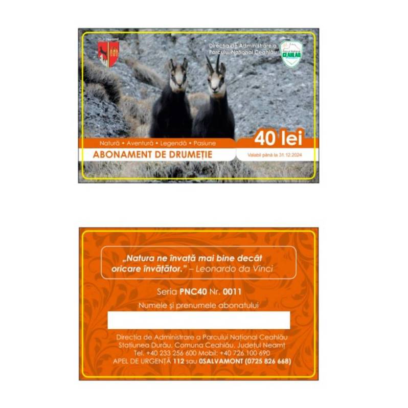 Card PVC personalizat Abonament de Drumetie Parc National Ceahlau, 40 RON