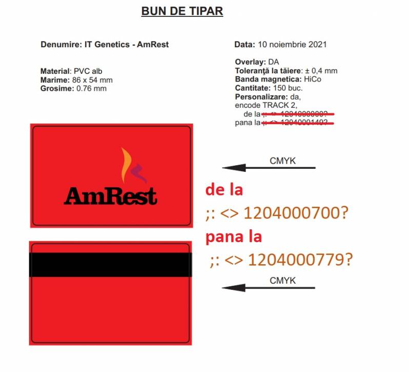 Card PVC alb personalizat fata-verso, AmRest, rosu