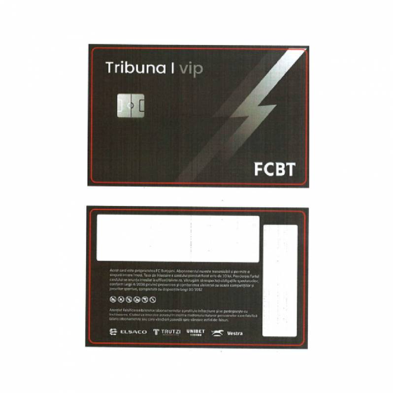 Card PVC alb personalizat fata-verso, FC Botosani, Tribuna 1 VIP