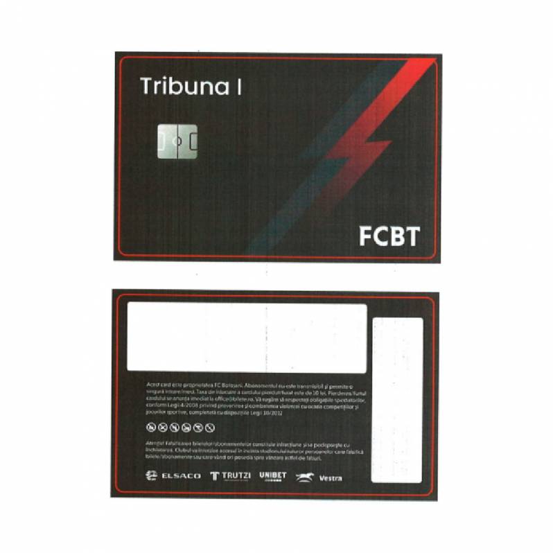 Card PVC alb personalizat fata-verso, FC Botosani, Tribuna 1