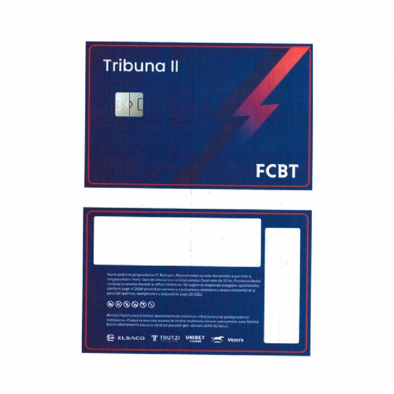 Card PVC alb personalizat fata-verso, FC Botosani, Tribuna 2