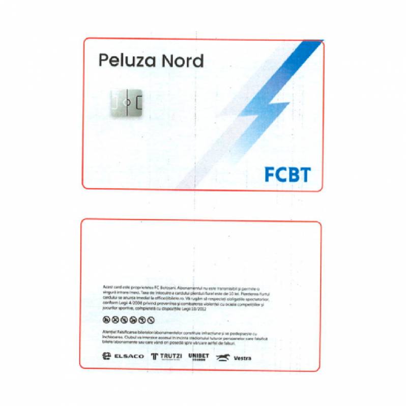 Card PVC alb personalizat fata-verso, FC Botosani, Peluza Nord