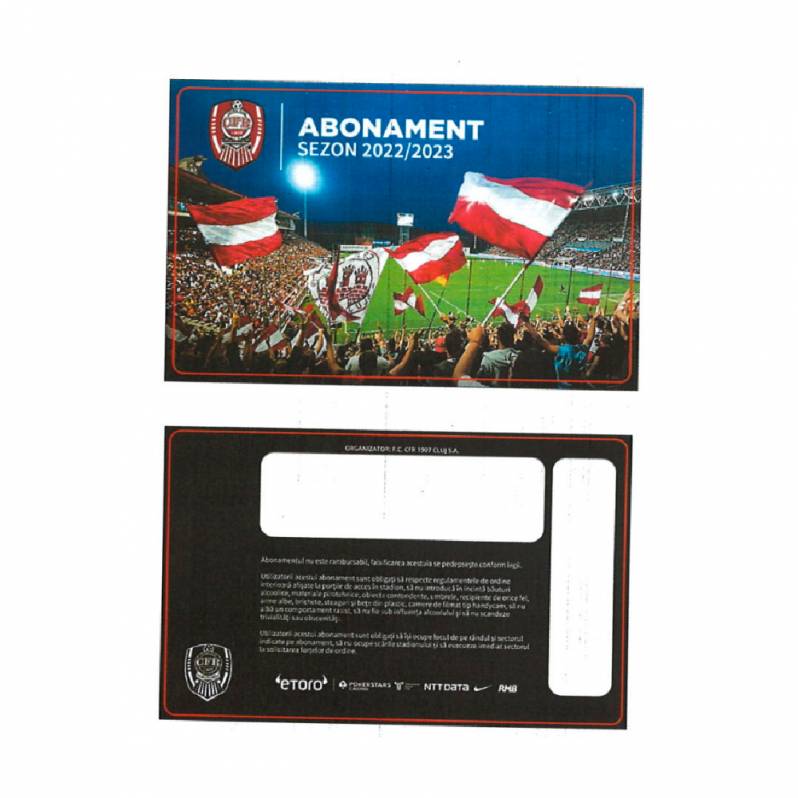 Card PVC alb personalizat fata-verso, CFR Cluj, Abonament 2022-2023