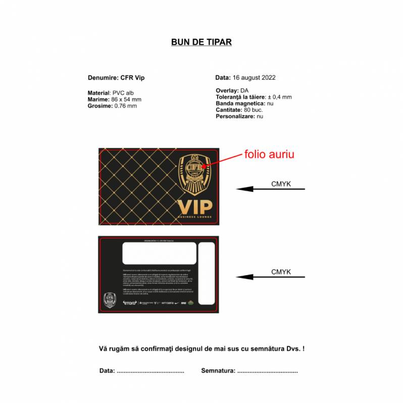 Card PVC alb personalizat fata-verso, CFR Cluj, VIP