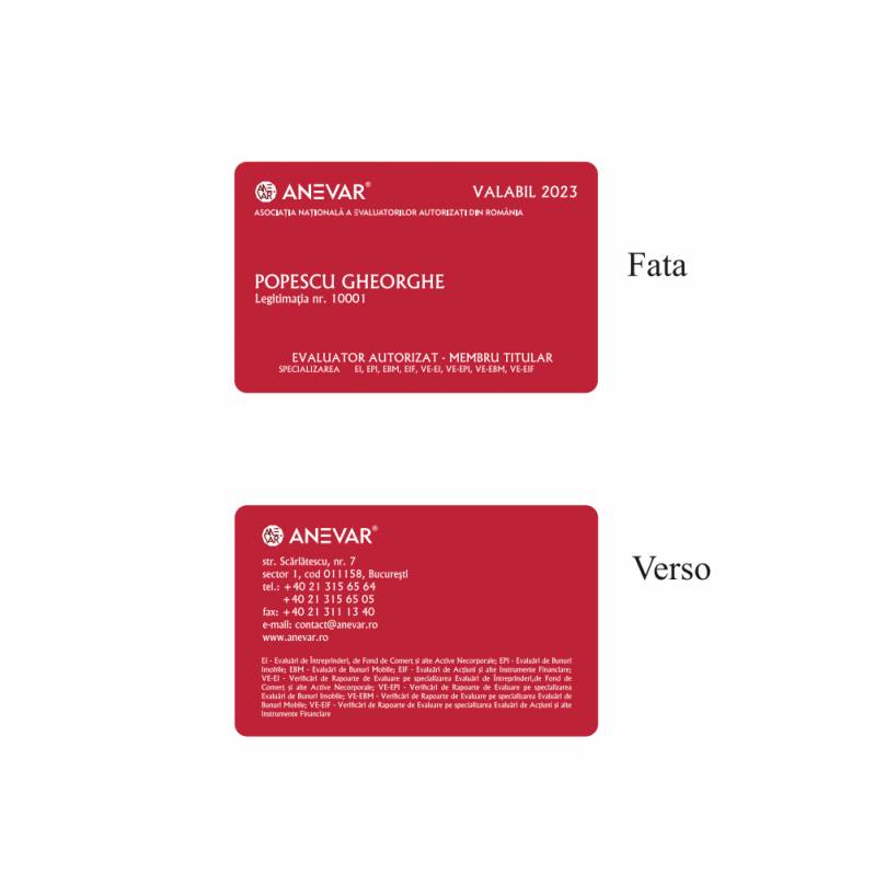 Card PVC personalizat Anevar Legitimatii titular 2023