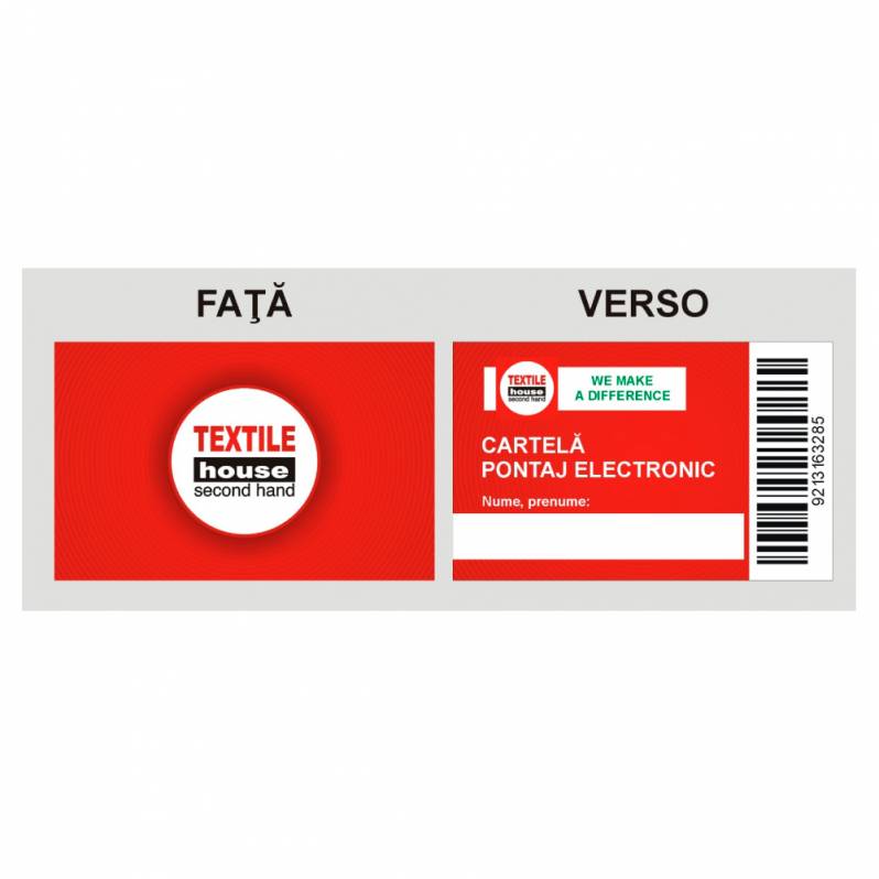 Card PVC alb personalizat fata-verso, Textile House