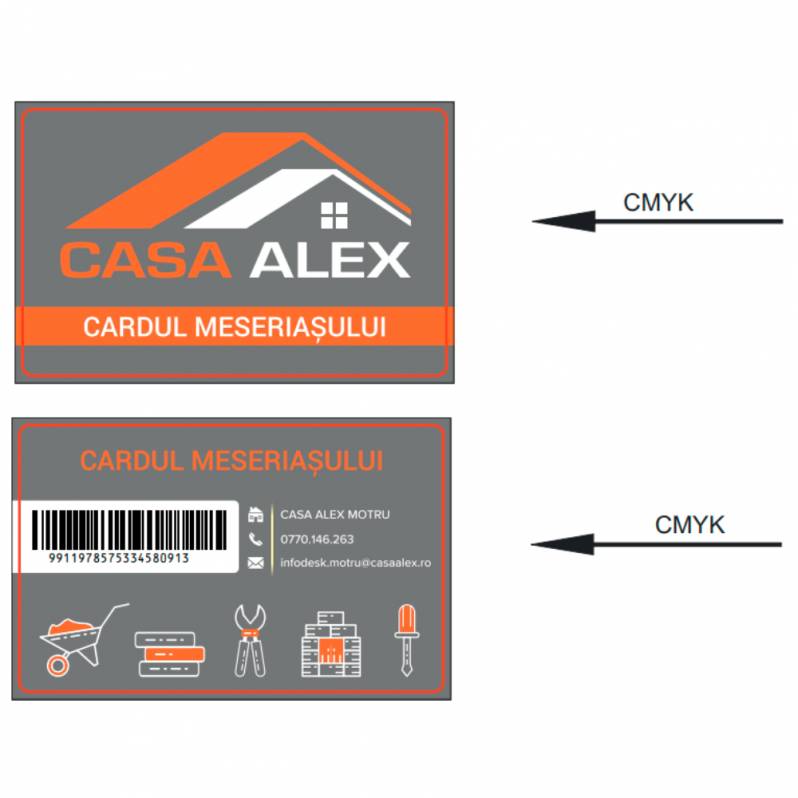 Card PVC alb personalizat fata-verso Casa Alex - Motru, Cardul Meseriasului