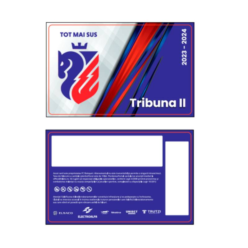 Card PVC alb personalizat fata-verso, FC Botosani, Tribuna 2