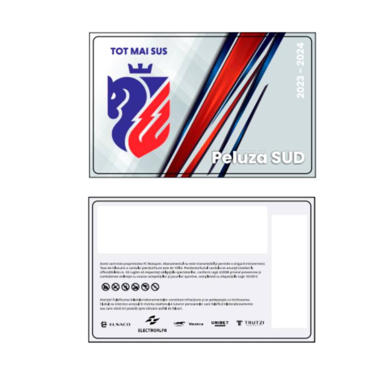 Card PVC alb personalizat fata-verso, FC Botosani, Peluza Sud