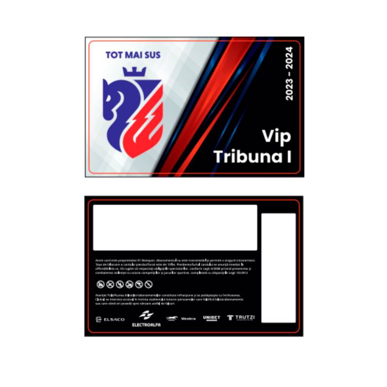 Card PVC alb personalizat fata-verso, FC Botosani, Tribuna 1 VIP