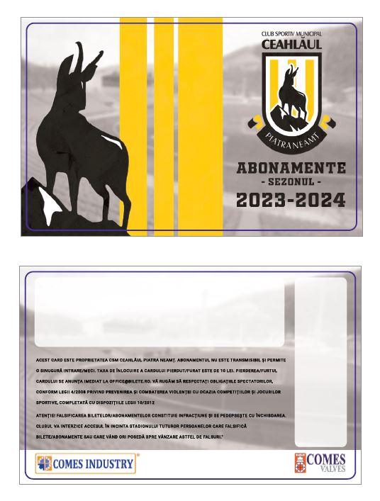 Card PVC alb personalizat fata-verso, Ceahlaul Piatra Neamt, Abonament 2023-2024