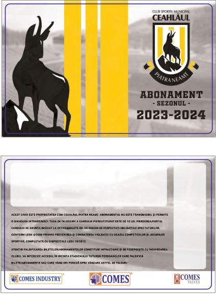 Card PVC alb personalizat fata-verso, Ceahlaul Piatra Neamt, Abonament 2023-2024-Tribuna 1-sector A