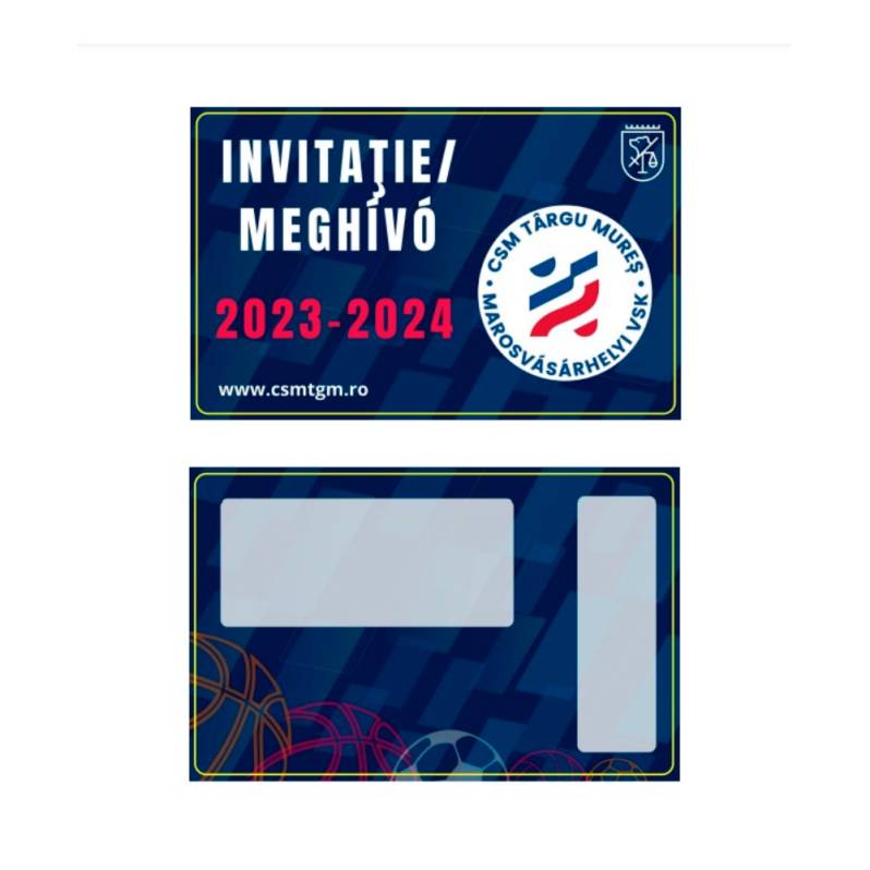 Card PVC alb personalizat fata-verso, Meghivo/Invitatie CSM Targu Mures 2023-2024